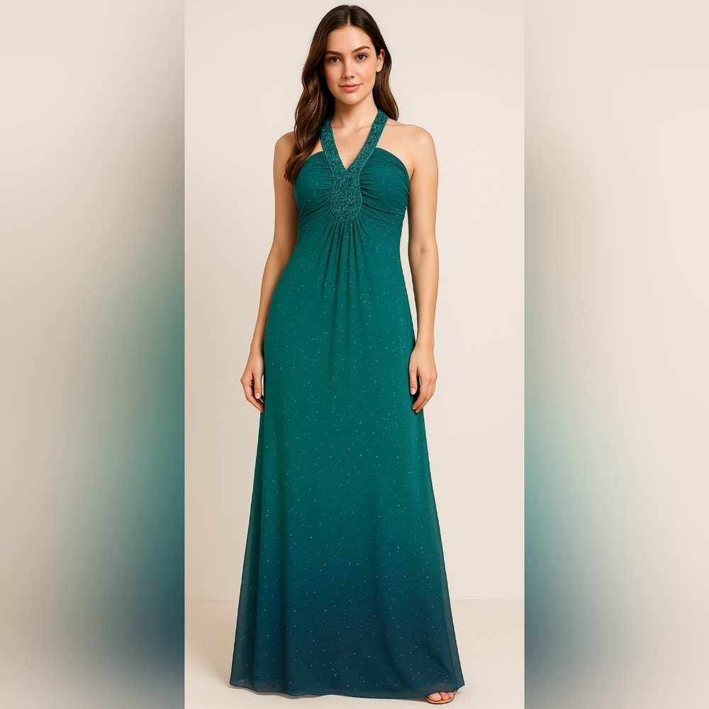 Y2K Roulette Womens Formal Maxi Gown Size 10 Green Sparkle Beaded Hoco
